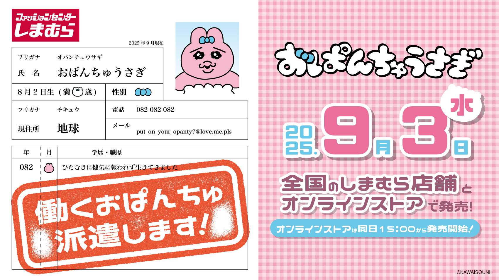 おぱんちゅうさぎ × しまむら お仕事姿のコラボアイテム9月3日〜発売!